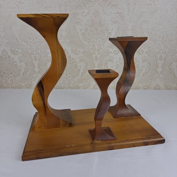 Oregon Myrtlewood Candle Stand 3 Tier Rectangular Base Minimalist Natural Wood - Picture 1 of 11
